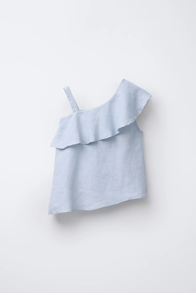 ASYMMETRIC RUFFLE 100% LINEN TOP