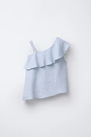 ASYMMETRIC RUFFLE 100% LINEN TOP