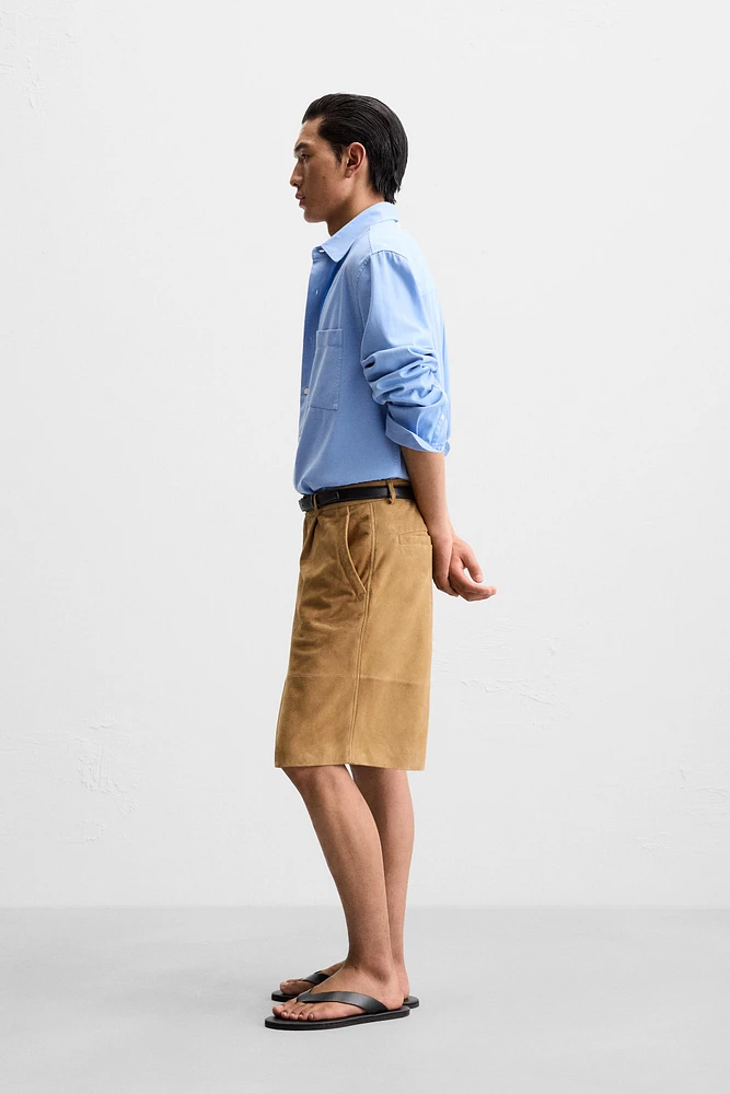 PLEATED SUEDE SHORTS