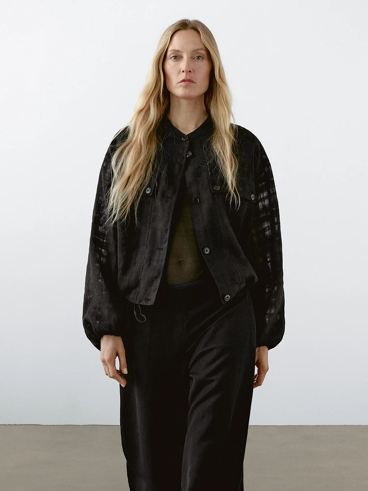 Linen blend trousers with elastic waistband