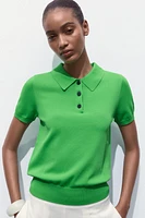 SHORT SLEEVE KNIT POLO TOP