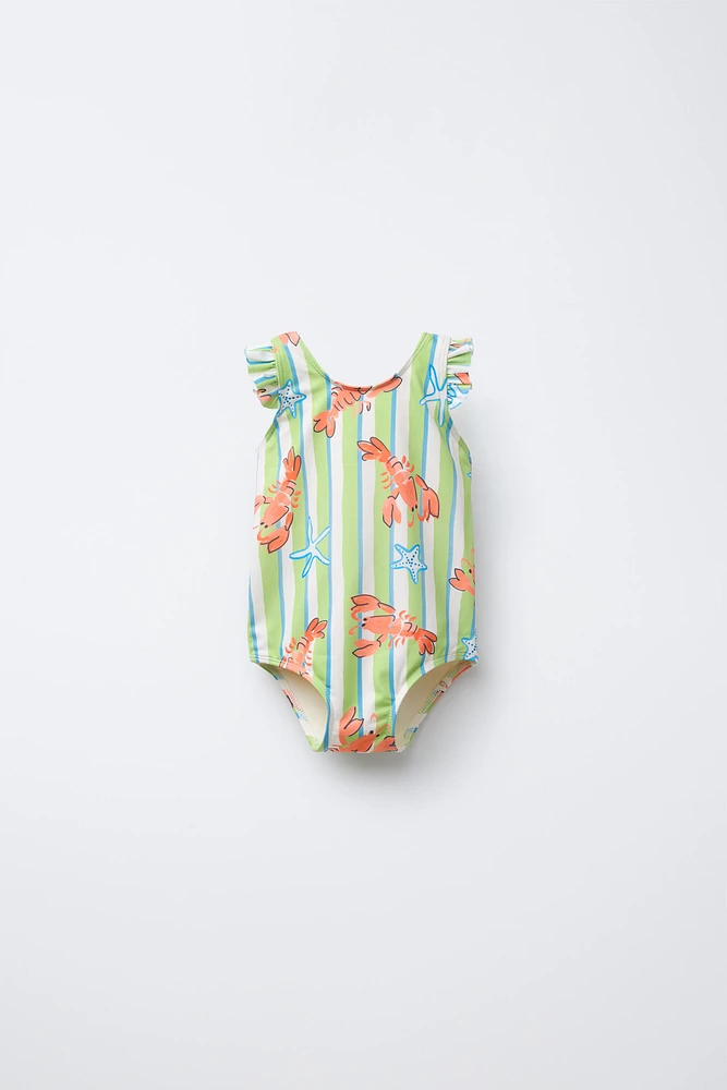 2-6 YEARS/ STRIPED AND LOBSTER PRINT SWIMSUIT