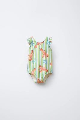 2-6 YEARS/ STRIPED AND LOBSTER PRINT SWIMSUIT