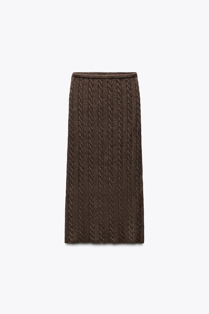 CABLE KNIT WOOL BLEND MIDI SKIRT