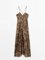 Long ramie blend animal print dress