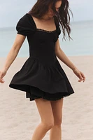 SHORT POPLIN LACE DRESS