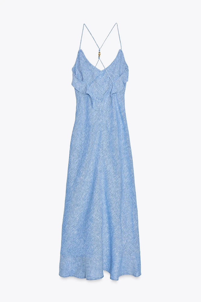 ROBE À BRETELLES VOLANTS EN LIN
