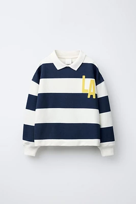 STRIPED CROPPED POLO SWEATSHIRT