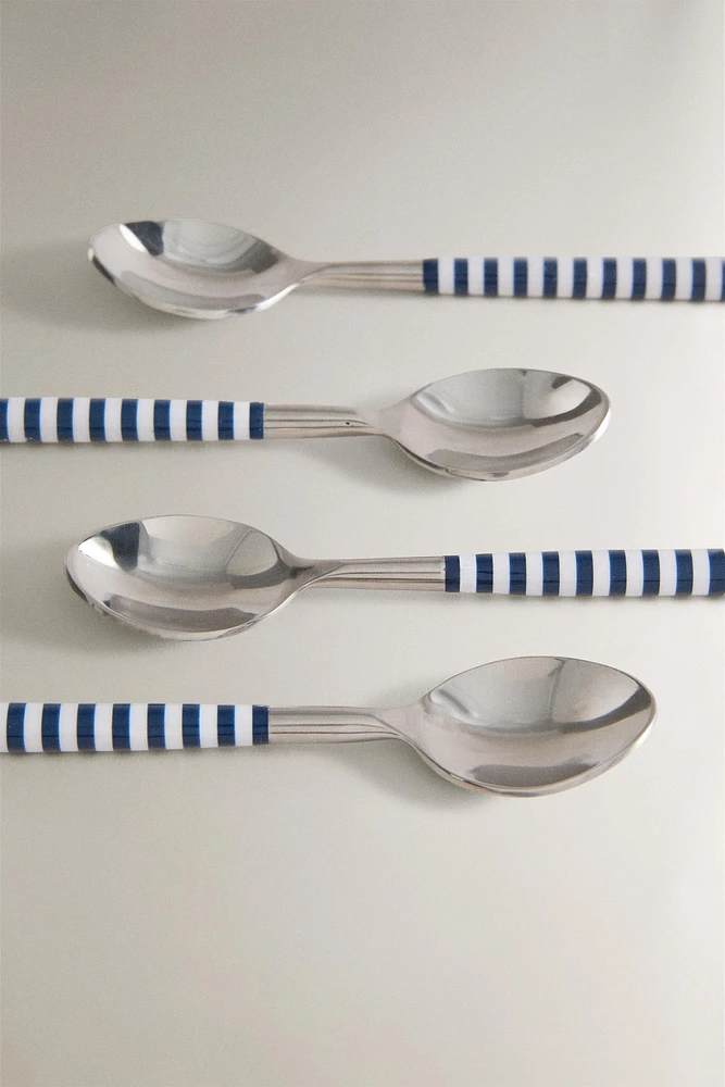 SET OF DESSERT SPOONS WITH STRIPED HANDLES (SET OF 4)