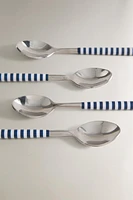 SET OF DESSERT SPOONS WITH STRIPED HANDLES (SET OF 4)