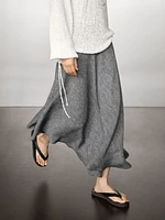 Linen blend midi skirt with flounce