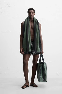 SAC SHOPPER RAYURES AVEC TROUSSE