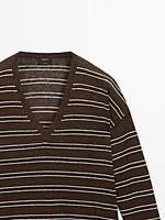 100% linen striped knit sweater