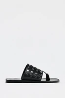 STUDDED FLAT LEATHER SANDALS