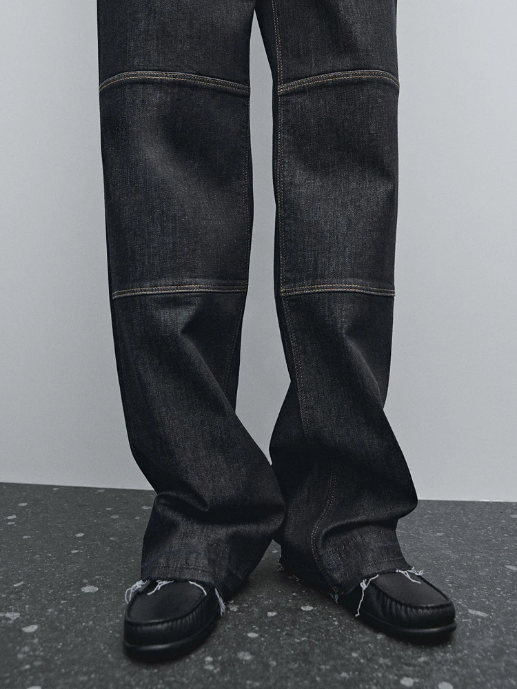 High-waist straight-leg jeans with seam details