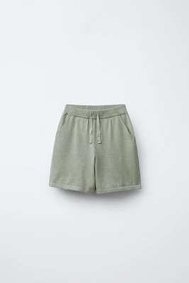 LINEN AND COTTON KNIT BERMUDA SHORTS