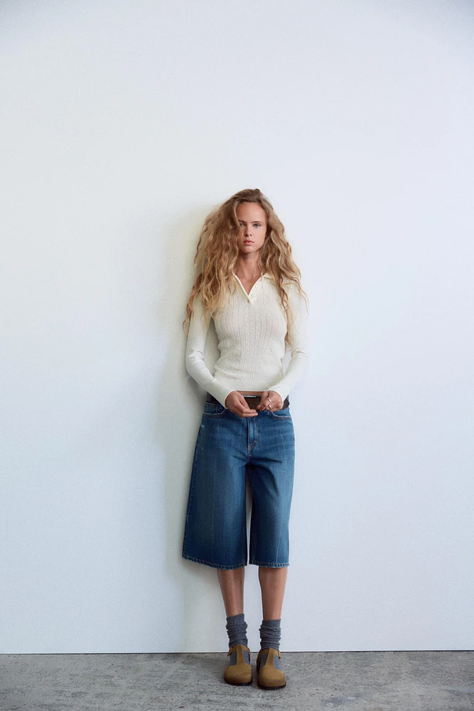 CABLE KNIT POLO TOP