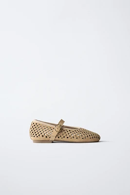 OPENWORK LEATHER BALLET FLATS