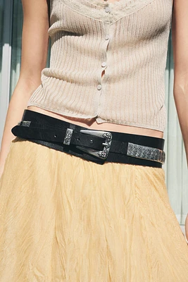 LEATHER BELT WITH METAL PIECES