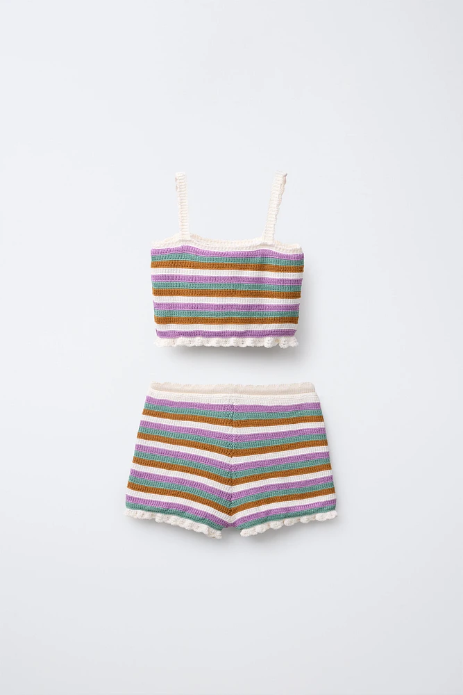 3-6 YEARS/ STRIPED CROCHET KNIT SET