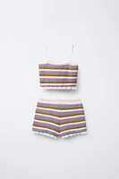 3-6 YEARS/ STRIPED CROCHET KNIT SET