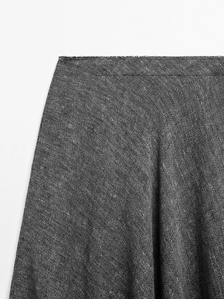 Linen blend midi skirt with flounce