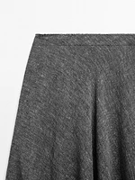 Linen blend midi skirt with flounce