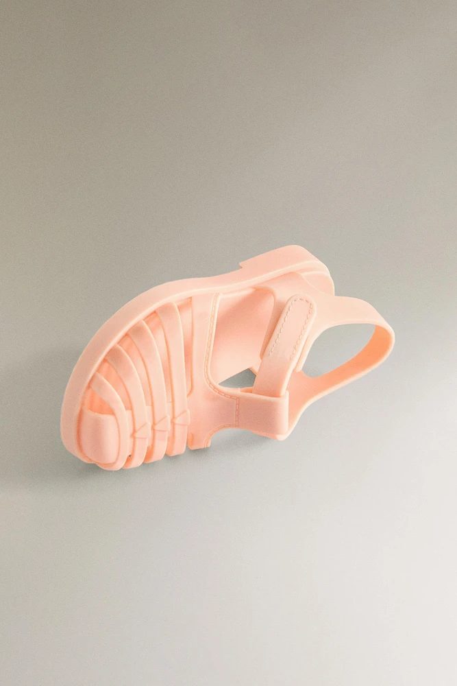 RUBBERIZED CAGE SANDALS WITH HOOK-AND-LOOP STRAP