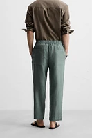 100% LINEN REGULAR FIT PANTS