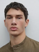 100% linen stand collar overshirt