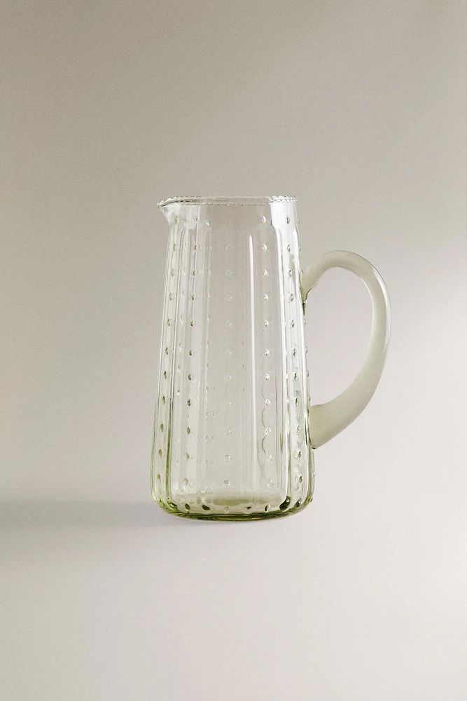 RAISED DESIGN GLASS PITCHER