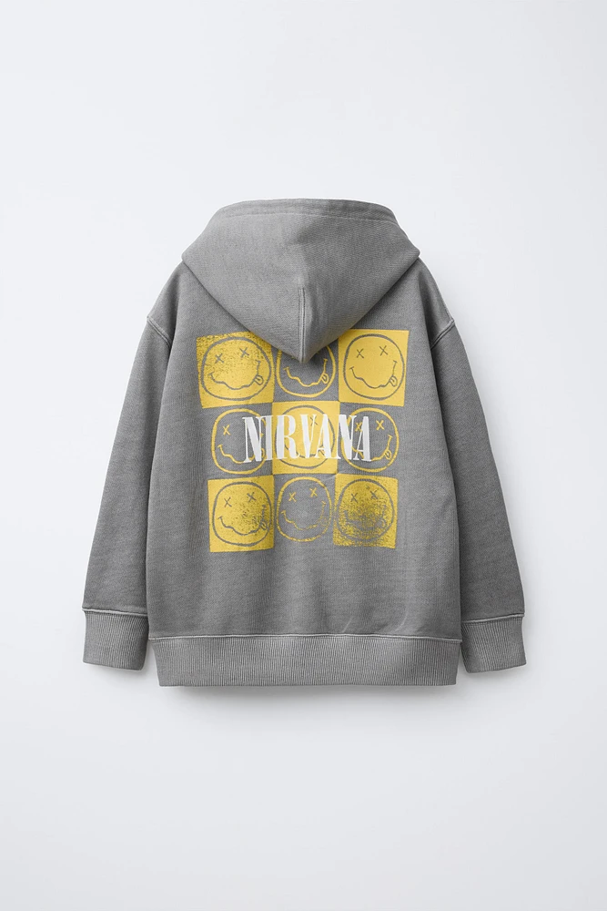 NIRVANA ® WASHED EFFECT HOODED SWEATSHIRT