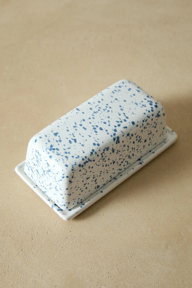 SPLATTERED STONEWARE BUTTER DISH