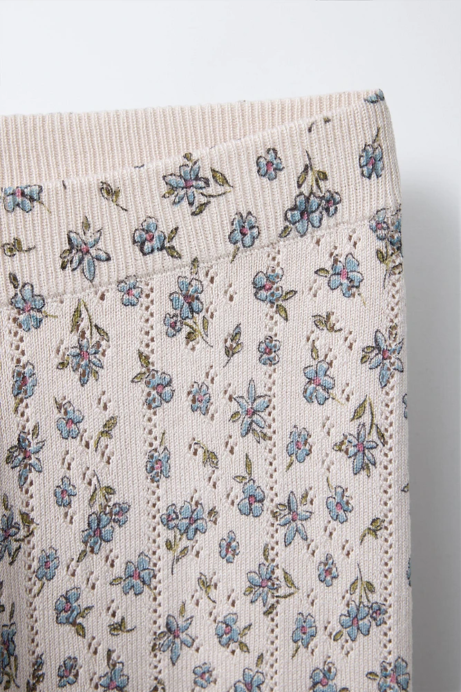 FLORAL PRINT FINE KNIT LEGGINGS