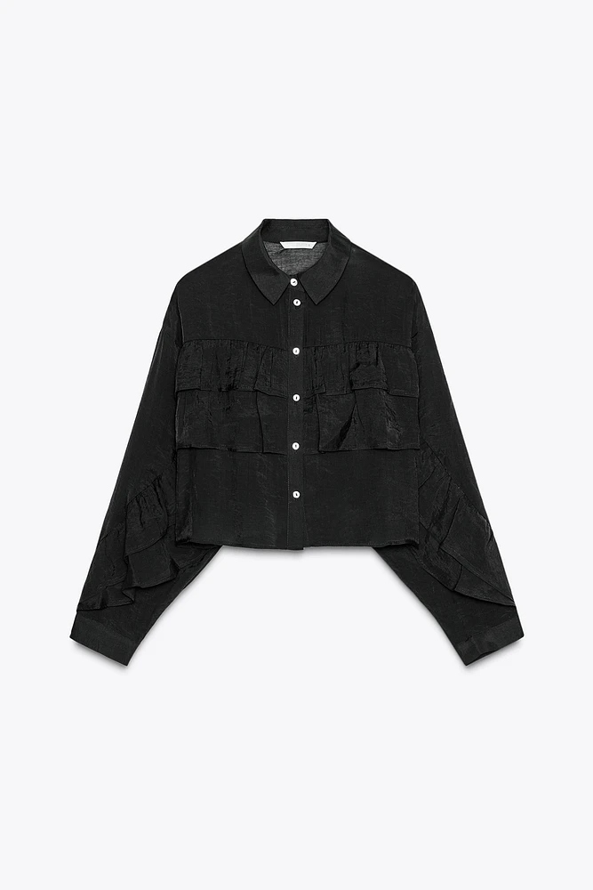 SEMI-SHEER RUFFLED CROP TOP