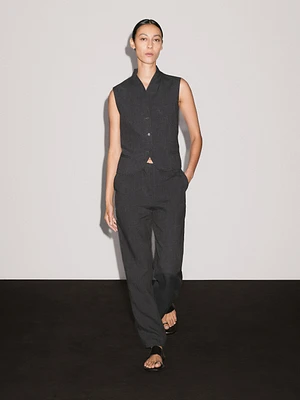 100% linen high neck vest