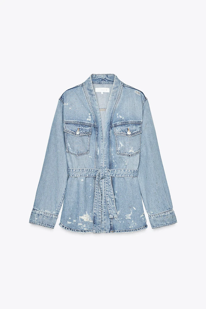 RIPPED TRF DENIM OVERSHIRT
