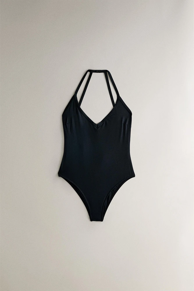 PLAIN BEACH SWIMSUIT WITH STRAPS AT THE BACK