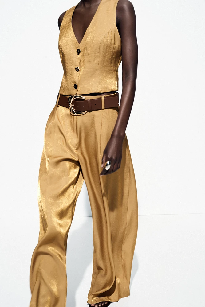 GOLD BUTTON SATIN EFFECT TOP
