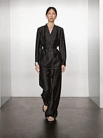 Pantalon palazzo à pinces en lin mélangé