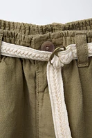 LINEN-BLEND DRAWSTRING BELT SHORTS