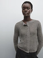 Short wool blend matching cardigan