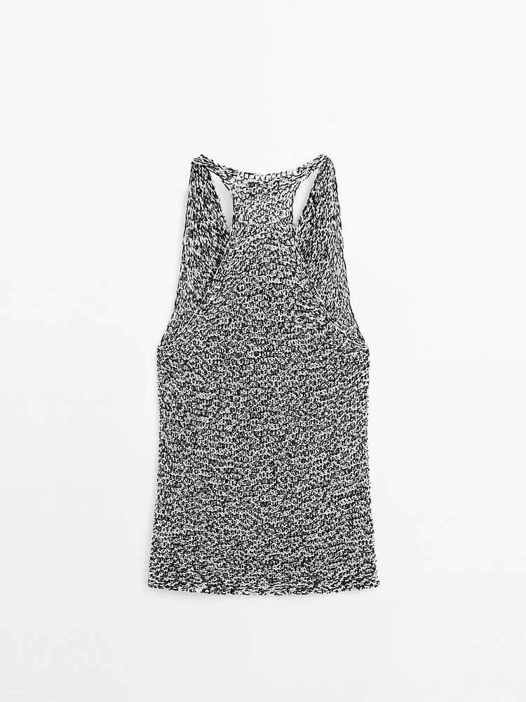 Top drapé en maille chinée