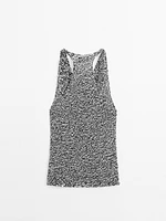 Top drapé en maille chinée