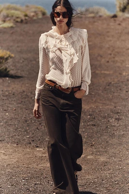 SWISS DOT RUFFLED BLOUSE