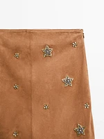 Jupe en cuir et daim avec pierres fantaisie