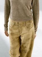 Worn effect suede leather trousers