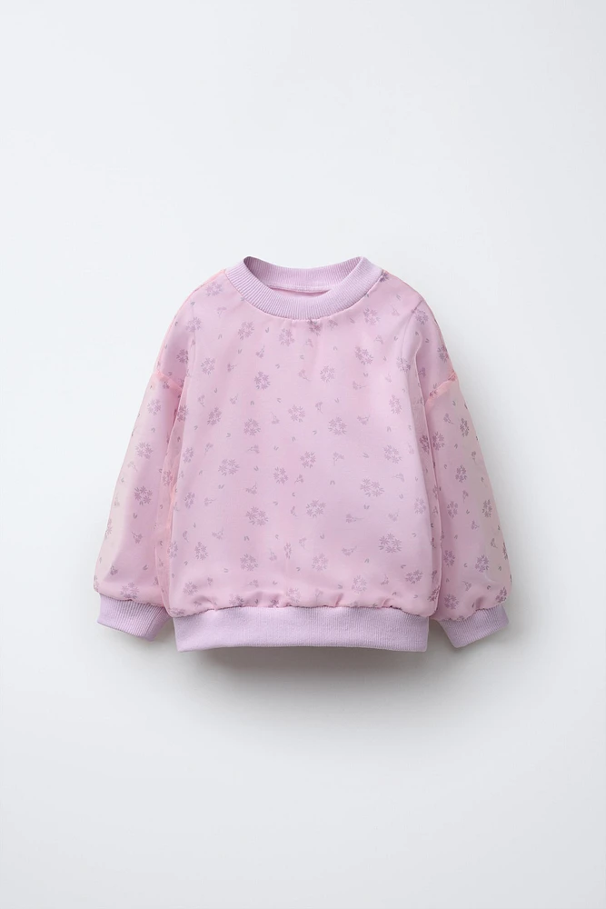 FLORAL ORGANZA SWEATSHIRT