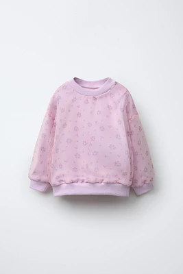 FLORAL ORGANZA SWEATSHIRT