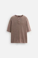 WASHED KNIT BUTTON-UP T-SHIRT